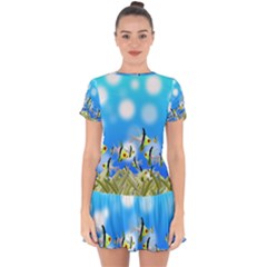 Fish Underwater Sea World Drop Hem Mini Chiffon Dress by HermanTelo