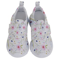 Floral Pink Blue Kids  Velcro No Lace Shoes by HermanTelo