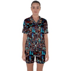 Mosaic Abstract Satin Short Sleeve Pyjamas Set by HermanTelo