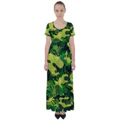 Marijuana Camouflage Cannabis Drug High Waist Short Sleeve Maxi Dress by HermanTelo