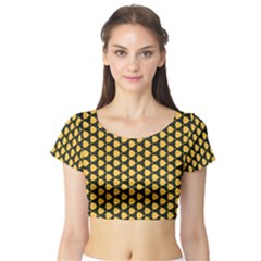 Pattern Halloween Pumpkin Color Yellow Short Sleeve Crop Top by HermanTelo