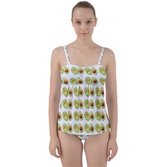 Pattern Avocado Green Fruit Twist Front Tankini Set by HermanTelo