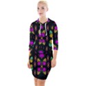 Roses As Lotus Flowers Decorative Quarter Sleeve Hood Bodycon Dress View1