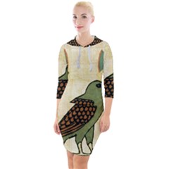 Egyptian Paper Papyrus Bird Quarter Sleeve Hood Bodycon Dress by Sapixe