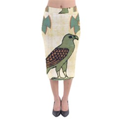 Egyptian Paper Papyrus Bird Velvet Midi Pencil Skirt by Sapixe