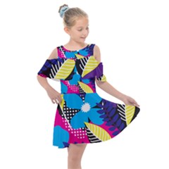 Pattern Leaf Polka Leaves Kids  Shoulder Cutout Chiffon Dress by HermanTelo