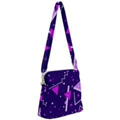 Purple Blue Geometric Pattern Zipper Messenger Bag by HermanTelo