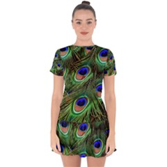 Peacock Feathers Plumage Iridescent Drop Hem Mini Chiffon Dress by HermanTelo