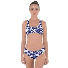 Navy & White Floral Design Criss Cross Bikini Set by WensdaiAmbrose