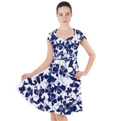 Navy & White Floral Design Cap Sleeve Midi Dress by WensdaiAmbrose