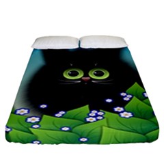 Kitten Black Furry Illustration Fitted Sheet (california King Size) by Sapixe