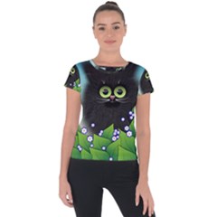 Kitten Black Furry Illustration Short Sleeve Sports Top  by Sapixe