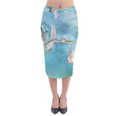 Cute Baby Is Coming With Stork Velvet Midi Pencil Skirt by FantasyWorld7