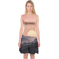 Sunset Sky Sun Graphics Capsleeve Midi Dress by HermanTelo