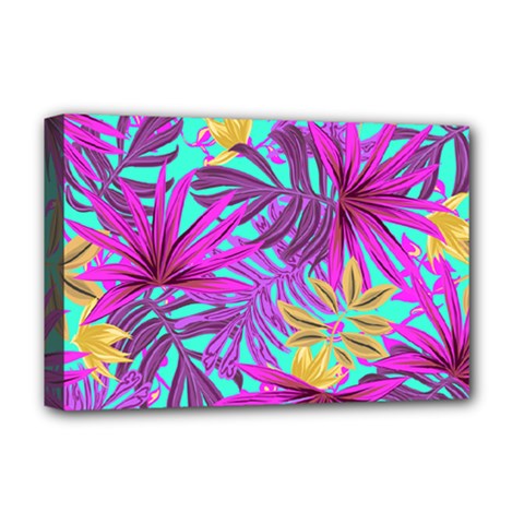 Tropical Greens Pink Leaves Deluxe Canvas 18  X 12  (stretched)