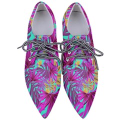 Tropical Greens Pink Leaves Pointed Oxford Shoes by HermanTelo