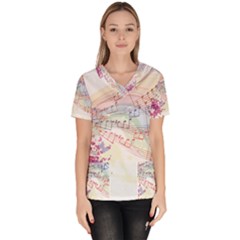 Music Notes Abstract Women s V-neck Scrub Top by Bajindul