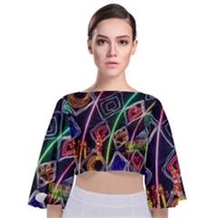 Dragon Lights Tie Back Butterfly Sleeve Chiffon Top by Riverwoman