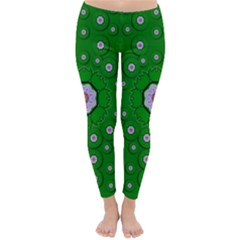 Stars Of Bleeding Hearts In Green Classic Winter Leggings by pepitasart