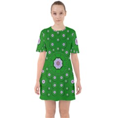 Stars Of Bleeding Hearts In Green Sixties Short Sleeve Mini Dress by pepitasart