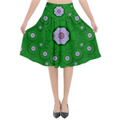 Stars Of Bleeding Hearts In Green Flared Midi Skirt by pepitasart