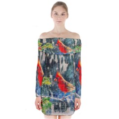 Texture Art Decoration Abstract Bird Nature Long Sleeve Off Shoulder Dress by Pakrebo