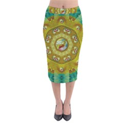 Mandala In Peace And Feathers Velvet Midi Pencil Skirt by pepitasart