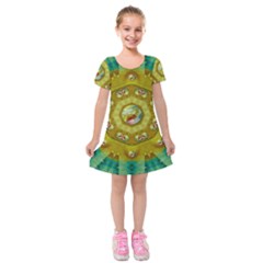 Mandala In Peace And Feathers Kids  Short Sleeve Velvet Dress by pepitasart