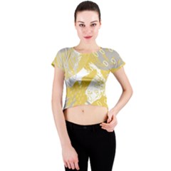 Ochre Yellow And Grey Abstract Crew Neck Crop Top by charliecreates