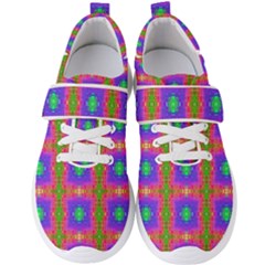 Groovy Purple Green Pink Square Pattern Men s Velcro Strap Shoes by BrightVibesDesign