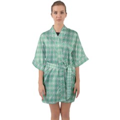 Argyle Light Green Pattern Quarter Sleeve Kimono Robe by BrightVibesDesign