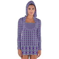 Ornate Oval Pattern Purple Green Long Sleeve Hooded T-shirt by BrightVibesDesign