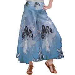 Surfboard With Dolphin Satin Palazzo Pants by FantasyWorld7