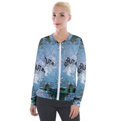 Surfboard With Dolphin Velour Zip Up Jacket by FantasyWorld7