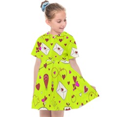 Valentin s Day Love Hearts Pattern Red Pink Green Kids  Sailor Dress by EDDArt