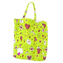 Valentin s Day Love Hearts Pattern Red Pink Green Giant Grocery Tote by EDDArt