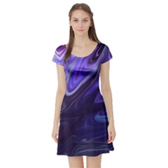 Deep Space Stars Blue Purple Short Sleeve Skater Dress by Pakrebo