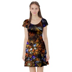 Fractal Spiral Flowers Pattern Short Sleeve Skater Dress by Pakrebo