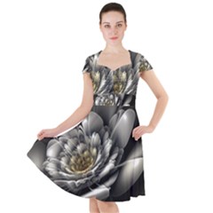 Fractal Silver Flower Bloom Floral Cap Sleeve Midi Dress by Pakrebo