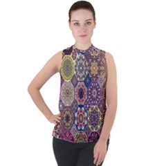 Oriental Mock Neck Chiffon Sleeveless Top by Sobalvarro