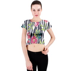 Seamless Flower Patterns Vector 01 Crew Neck Crop Top by Sobalvarro