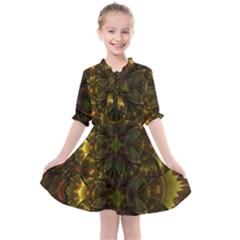 Fractal Flower Fall Gold Colorful Kids  All Frills Chiffon Dress by Pakrebo