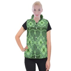 Fractal Green St Patrick S Day Women s Button Up Vest by Pakrebo