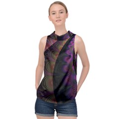 Fractal Colorful Pattern Spiral High Neck Satin Top by Pakrebo