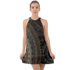 Fractal Spikes Gears Abstract Halter Tie Back Chiffon Dress by Pakrebo