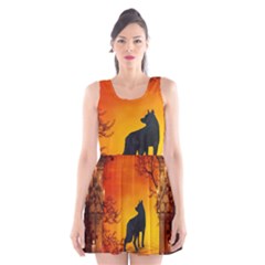 Wonderful Wolf In The Night Scoop Neck Skater Dress by FantasyWorld7