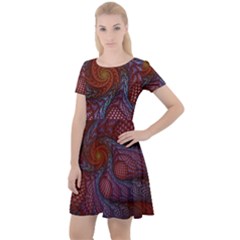 Fractal Red Fractal Art Digital Art Cap Sleeve Velour Dress  by Pakrebo