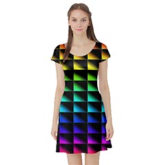 Rainbow Colour Bright Background Short Sleeve Skater Dress by Pakrebo