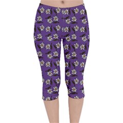 Daisy Purple Velvet Capri Leggings  by snowwhitegirl