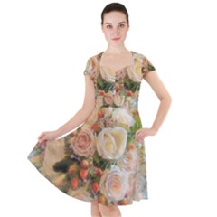 Ackground Flowers Colorful Cap Sleeve Midi Dress by Pakrebo